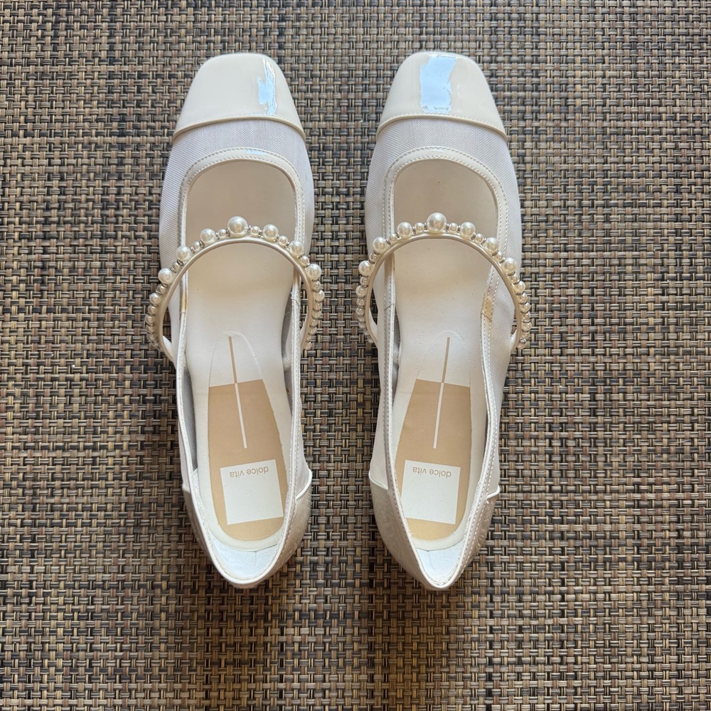 Dolce Vita Rollin Pearl Strap Mesh Patent Ballet Flats size 9 white - Picture 2 of 6